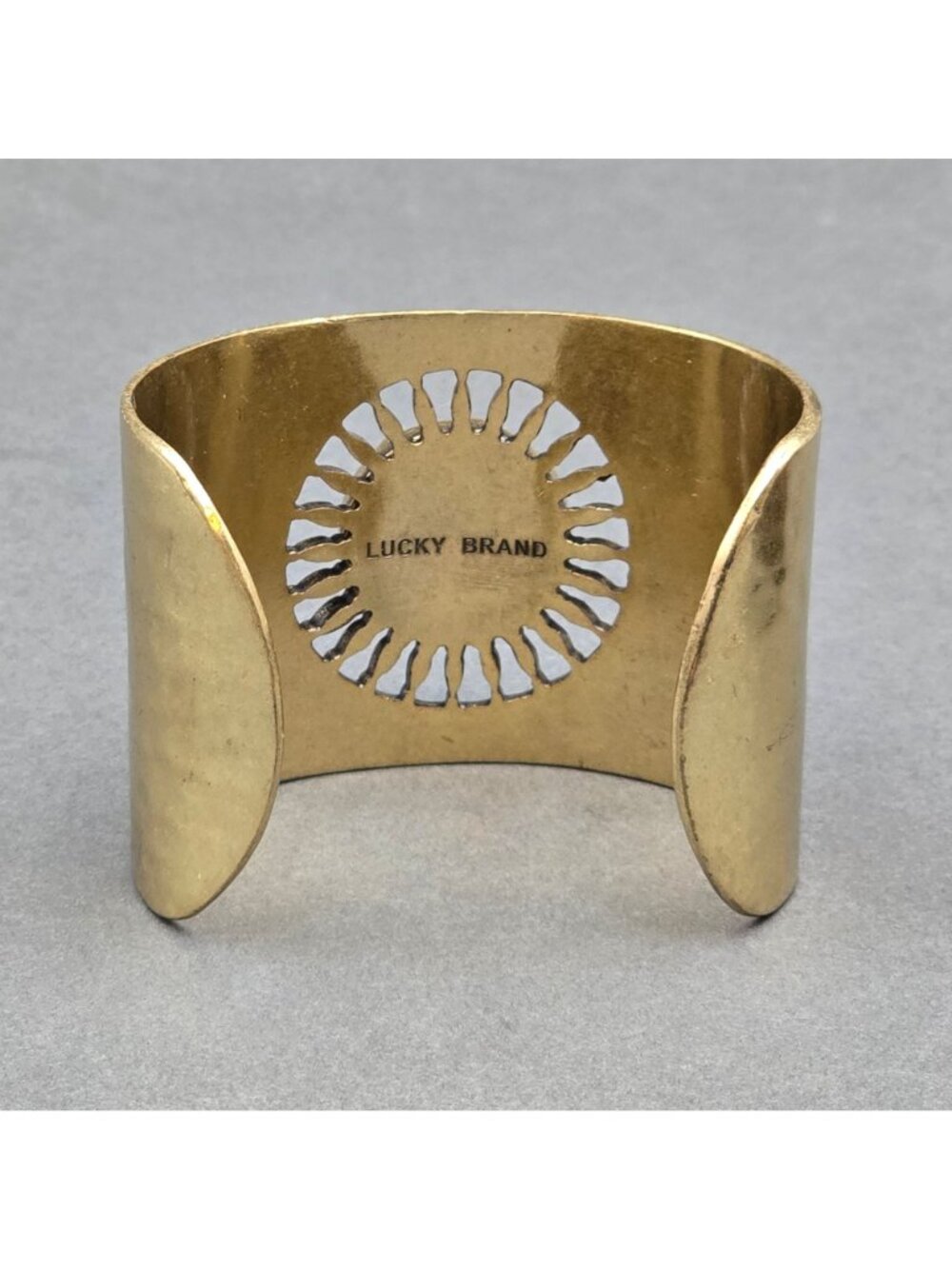 Lucky Brand Brass Sunburst Cuff Bracelet 7" Pink Quartz - Picture 6 of 16